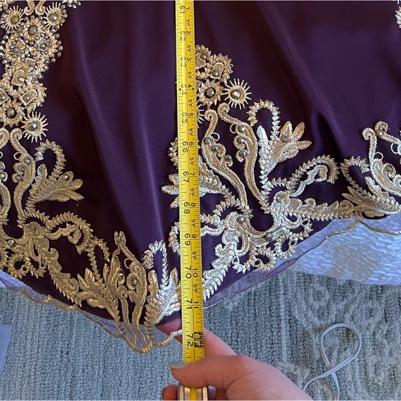 Charlotte Fashion Burgundy & Gold Embellished Gown – Size 10 - Picture 7 of 15